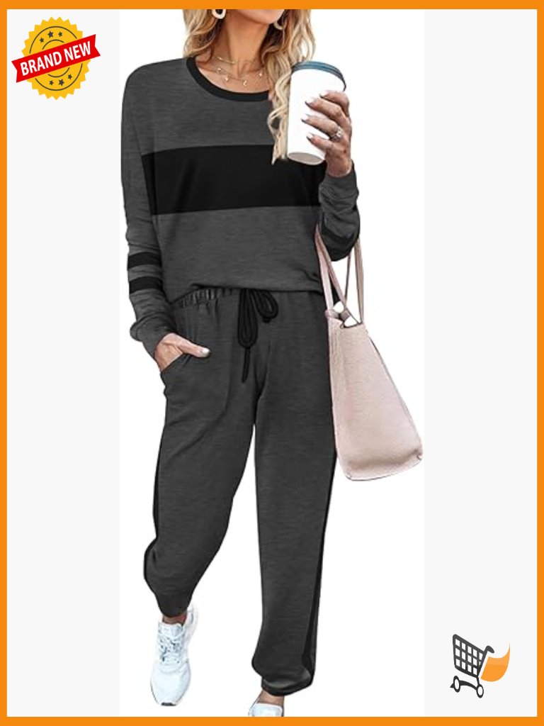 Women's 2 Piece Tracksuit Crewneck Pullover & Joggers Lounge Set L